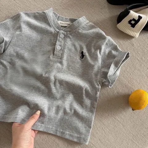 Áo phông bé trai, áo cotton cổ trụ thêu ngựa cho bé 8-24kg