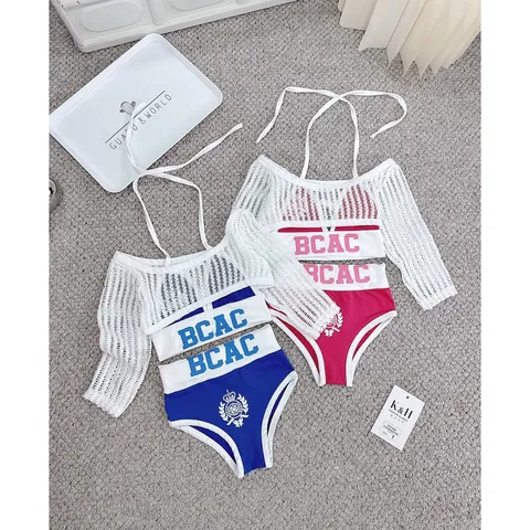 Đồ bơi bé gái, set 3ct: bộ bikini 2 mảnh và áo lưới cho bé 10-30kg