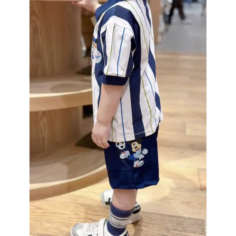 Set bộ bé trai, set bộ áo cotton có cổ Mickey kèm quần short kaki chéo tặng mũ cho bé 9-26kg