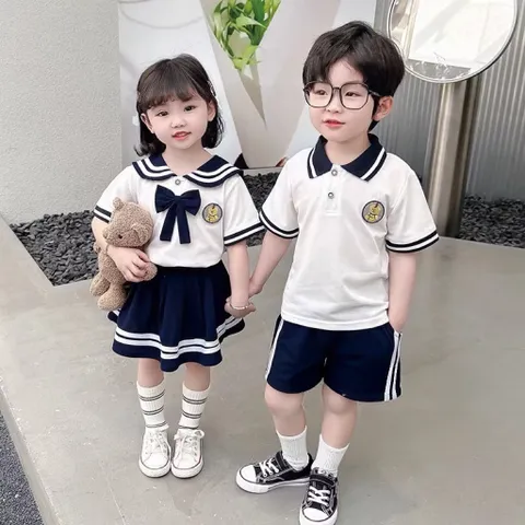 Đồng phục học sinh, đồng phục học sinh tiểu học, cặp đồng phục bé trai bé gái cổ hải quân cho bé 10-34kg