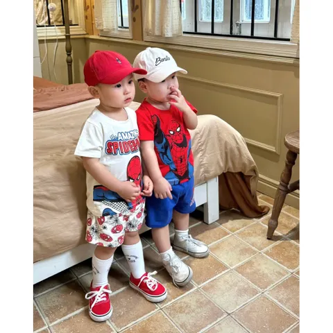 Quần áo bé trai, set bộ cộc tay chất cotton hoạ tiết người nhện Amazing cho bé 9-26kg