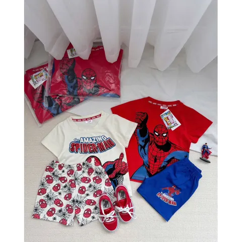 Quần áo bé trai, set bộ cộc tay chất cotton hoạ tiết người nhện Amazing cho bé 9-26kg