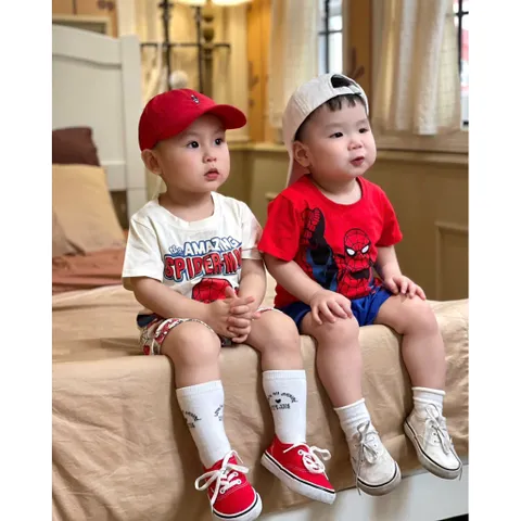 Quần áo bé trai, set bộ cộc tay chất cotton hoạ tiết người nhện Amazing cho bé 9-26kg