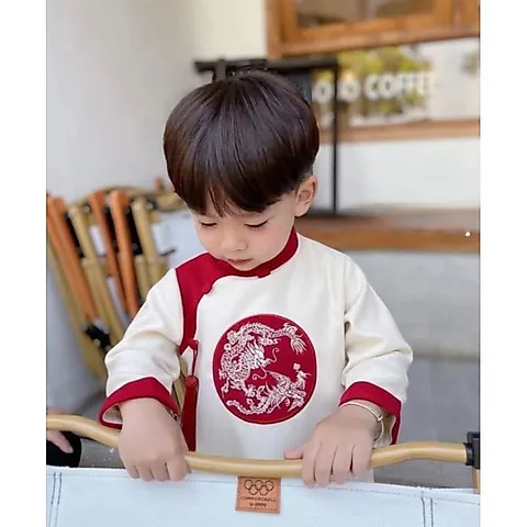 Áo dài cách Tân cho bé, áo dài Long Phụng chất nhung lì cho bé trai size 10-30kg