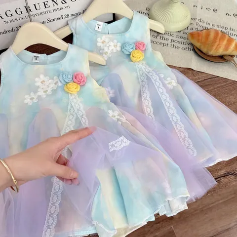 Váy cho bé gái, váy công chúa voan tơ thêu 3 lớp bồng bềnh cho bé 8-30kg