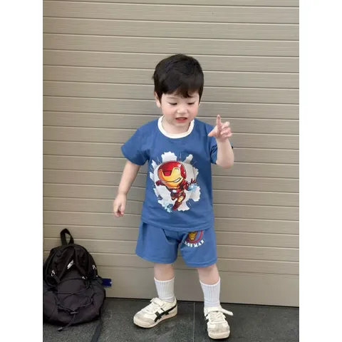 Quần áo bé trai, set bộ cộc tay chất cotton siêu nhân người sắt và đội trưởng Mỹ cho bé 9-26kg