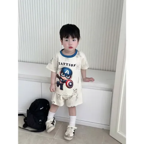 Quần áo bé trai, set bộ cộc tay chất cotton siêu nhân người sắt và đội trưởng Mỹ cho bé 9-26kg