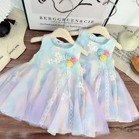 Váy cho bé gái, váy công chúa voan tơ thêu 3 lớp bồng bềnh cho bé 8-30kg
