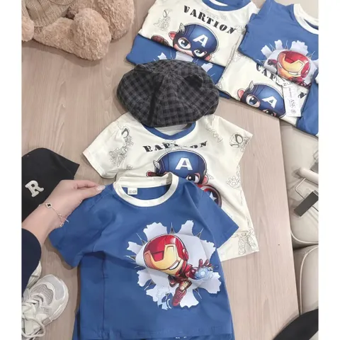 Quần áo bé trai, set bộ cộc tay chất cotton siêu nhân người sắt và đội trưởng Mỹ cho bé 9-26kg
