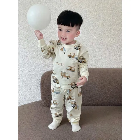 Quần áo thu đông bé trai, set bộ dài tay chất cottob hoan tiết hoạt hình Mate và xe kéo vui nhộn cho bé 8-27kg