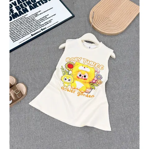 Váy bé gái, váy cotton sát nách dáng suông họa tiết Baby Three cho bé 10-35kg