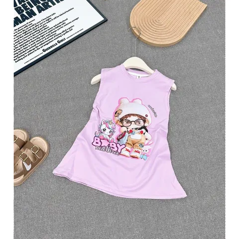 Váy bé gái, váy cotton sát nách dáng suông họa tiết Baby Three cho bé 10-35kg