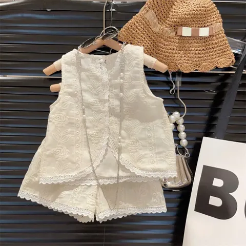 Quần áo bé gái, set bộ ren đi biển xinh xắn, mát mẻ, dễ thương cho bé 10-30kg