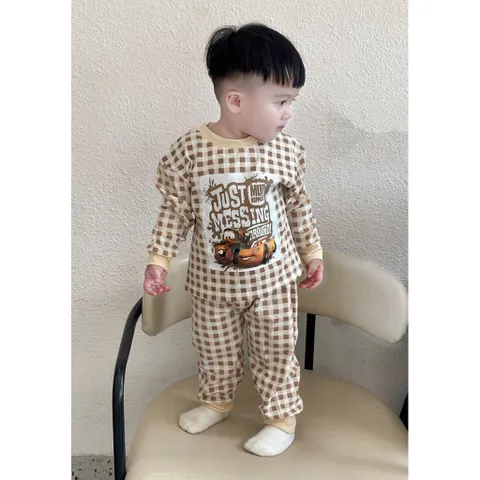 Quần áo thu đông bé trai, set bộ dài tay chất cottob hoan tiết hoạt hình Mate và xe kéo vui nhộn cho bé 8-27kg