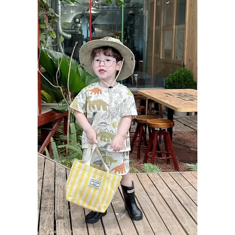Quần áo bé trai, set bộ cộc tay chất cotton hoạ tiết khủng long cho bé từ 9-26kg