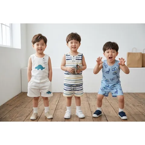 Set bộ bé trai sát nách, bộ bé trai thông hơi hoạ tiết KL cho bé 9-27kg