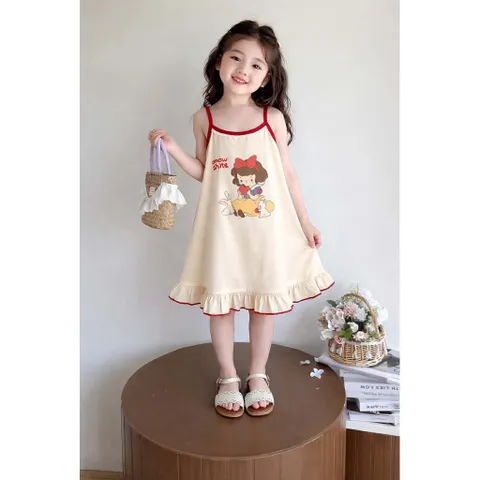 Váy cho bé gái, Váy 2 dây bé gái cotton mềm mát họa tiết nàng Bạch Tuyết dễ thương cho bé 8-25kg