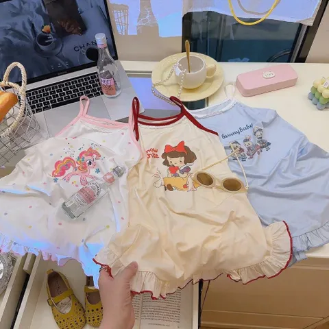 Váy cho bé gái, Váy 2 dây bé gái cotton mềm mát họa tiết nàng Bạch Tuyết dễ thương cho bé 8-25kg