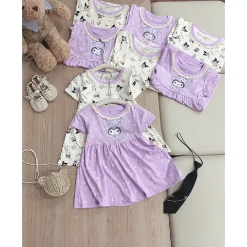 Váy cho bé gái, váy cotton dáng babydoll hoạ tiết Kuromi cho bé 9-26kg