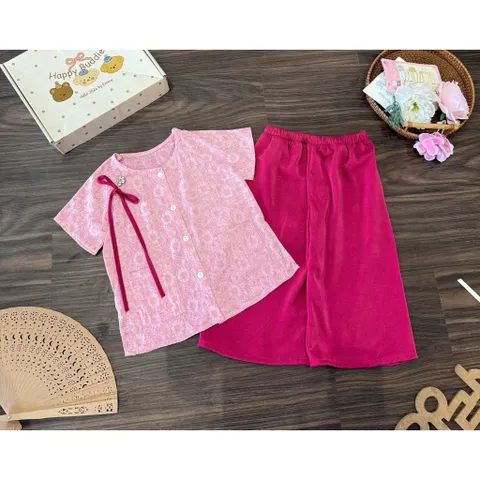 Quàn áo bé gái, set bộ lụa bà ba mềm mại phong cách truyền thống dễ thương size 9-26kg