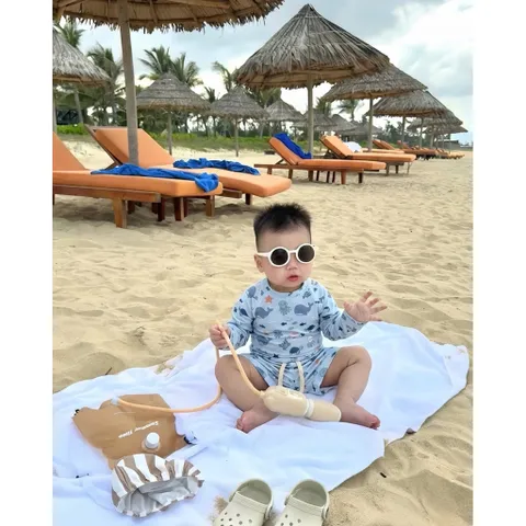Đồ bơi bé trai, set đồ bơi 3ct: áo dài tay, quàn đùi và mũ bơi hoạ tiết động vật biển cho bé 7-24kg