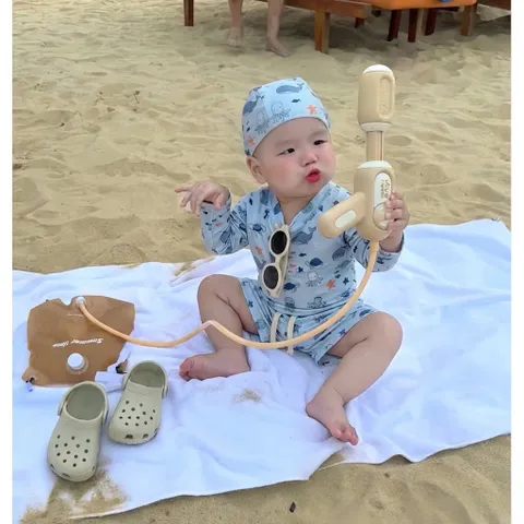 Đồ bơi bé trai, set đồ bơi 3ct: áo dài tay, quàn đùi và mũ bơi hoạ tiết động vật biển cho bé 7-24kg