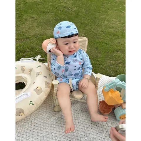 Đồ bơi bé trai, set đồ bơi 3ct: áo dài tay, quàn đùi và mũ bơi hoạ tiết động vật biển cho bé 7-24kg