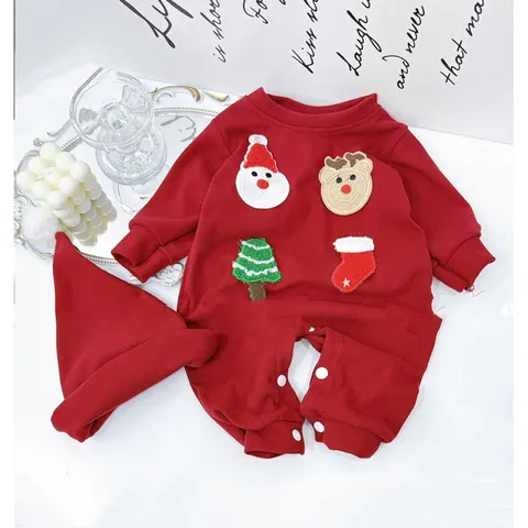 Bộ body cho bé sơ sinh, set body nỉ thêu đắp hình dễ thương kèm mũ cho bé trai và bé gái từ 7-15kg