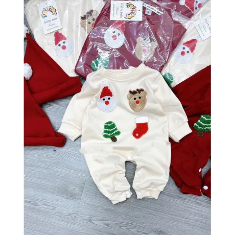 Bộ body cho bé sơ sinh, set body nỉ thêu đắp hình dễ thương kèm mũ cho bé trai và bé gái từ 7-15kg