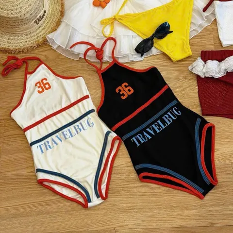 Đồ bơi bé gái, bikini liền thân hoạ tiết Travelbug nổi bật cho bé 10-23kg