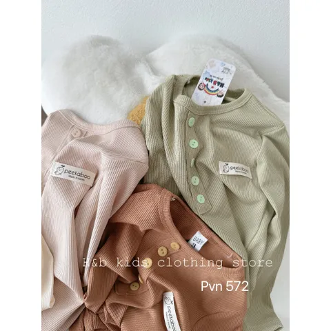Quần áo thu đông bé trai, bé gái, set bộ tăm lạnh 5 cúc HB cho bé