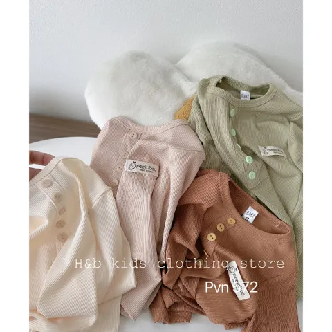 Quần áo thu đông bé trai, bé gái, set bộ tăm lạnh 5 cúc HB cho bé