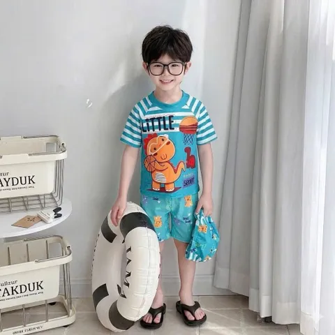 Đồ bơi bé trai, set bộ bơi 3ct tặng kèm mũ bơi họa tiết cá mập và KL cho bé 10-30kg