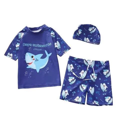 Đồ bơi bé trai, set bộ bơi 3ct tặng kèm mũ bơi họa tiết cá mập và KL cho bé 10-30kg