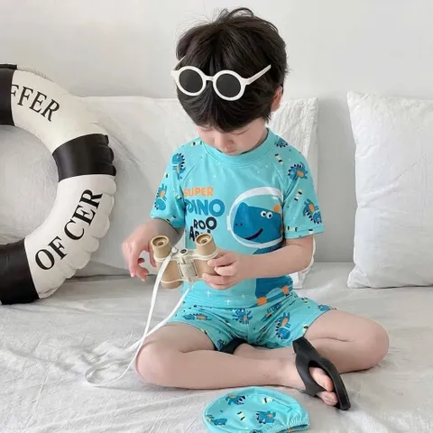 Đồ bơi bé trai, set bộ bơi 3ct tặng kèm mũ bơi họa tiết cá mập và KL cho bé 10-30kg
