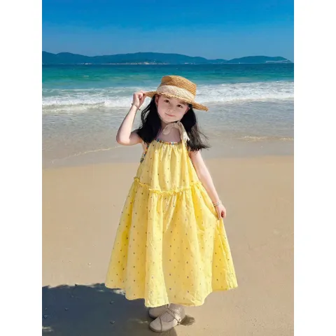 Váy cho bé gái, set váy Maxi ren hoa TẶNG KÈM MŨ cho bé 10-30kg