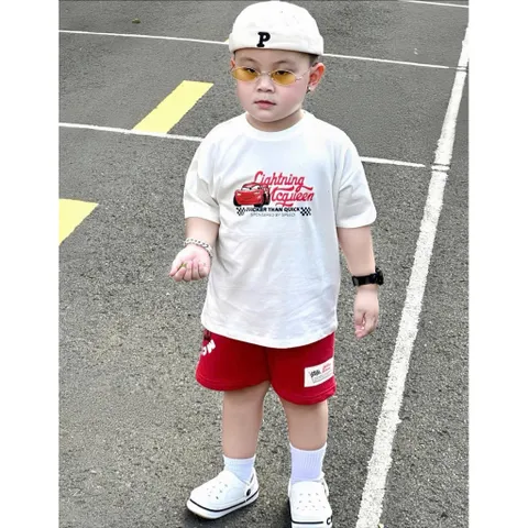 Quần áo bé trai, bộ đồ bé trai Lightning McQueen cộc tay chất cotton loại 1 cho bé 9-27kg
