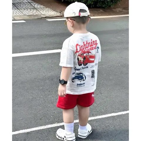 Quần áo bé trai, bộ đồ bé trai Lightning McQueen cộc tay chất cotton loại 1 cho bé 9-27kg
