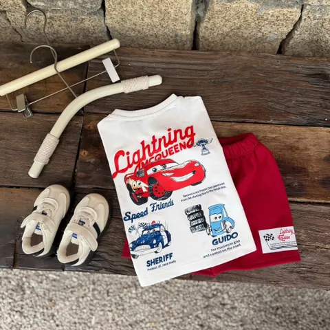 Quần áo bé trai, bộ đồ bé trai Lightning McQueen cộc tay chất cotton loại 1 cho bé 9-27kg