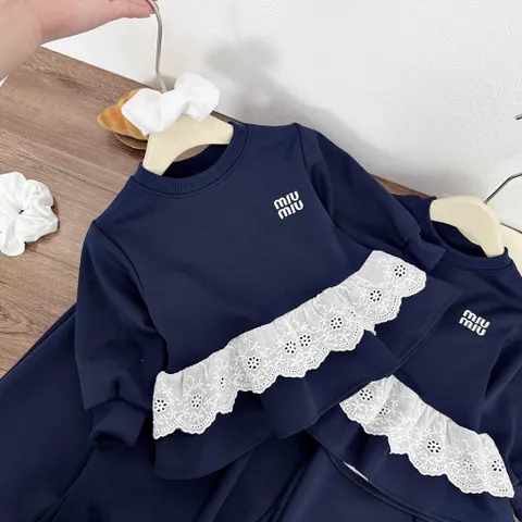 Quần áo dài tay bé gái, set bộ thu đông chất nỉ vạt áo phối ren thô boi kèm quần ống suông cho bé 10-30kg