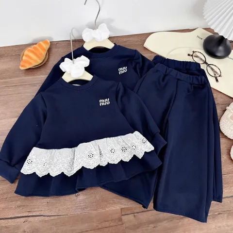 Quần áo dài tay bé gái, set bộ thu đông chất nỉ vạt áo phối ren thô boi kèm quần ống suông cho bé 10-30kg