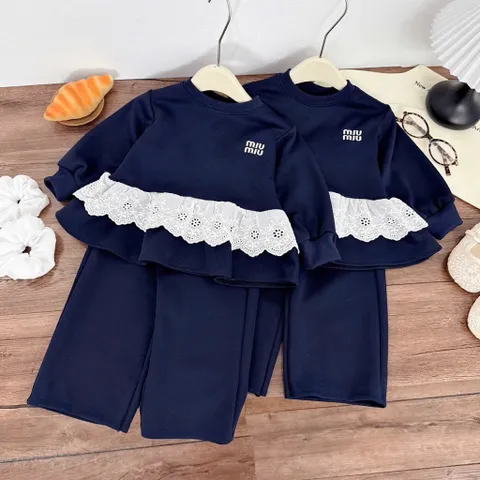 Quần áo dài tay bé gái, set bộ thu đông chất nỉ vạt áo phối ren thô boi kèm quần ống suông cho bé 10-30kg