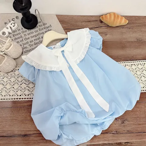 Váy bé gái thô xanh dương cổ bản rộng tiểu thư sang chảnh – Váy bé gái mềm mát size 10-30kg