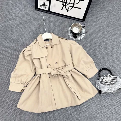 LOẠI 1 Áo khoác cho bé gái, áo măng tô dáng Babydoll dài chất kaki 2 da cho bé gái 10-37kg