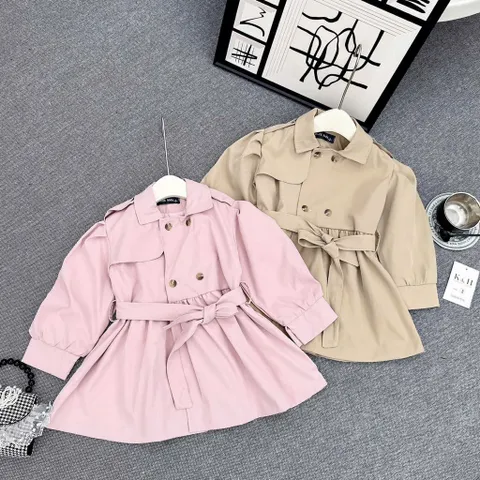 LOẠI 1 Áo khoác cho bé gái, áo măng tô dáng Babydoll dài chất kaki 2 da cho bé gái 10-37kg