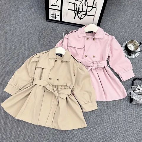 LOẠI 1 Áo khoác cho bé gái, áo măng tô dáng Babydoll dài chất kaki 2 da cho bé gái 10-37kg