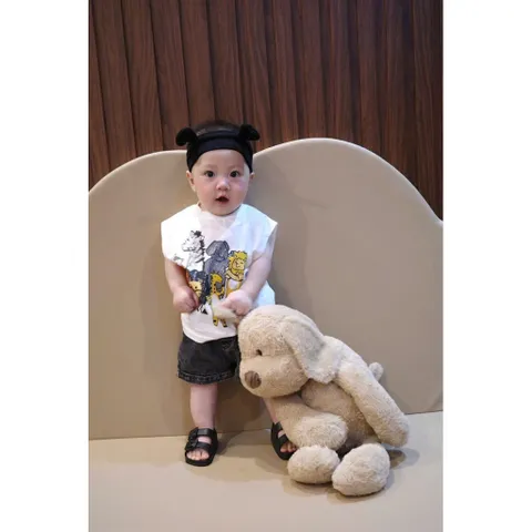 Quần áo bé trai, set bộ áo cotton tay hến họa tiết động vật kèm quần short jean cho bé 9-25kg