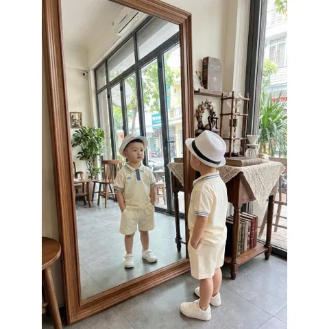Quần áo bé trai, set bộ áo polo cộc tay thêu hình lá kèm quần short đùi cho bé 8-20kg