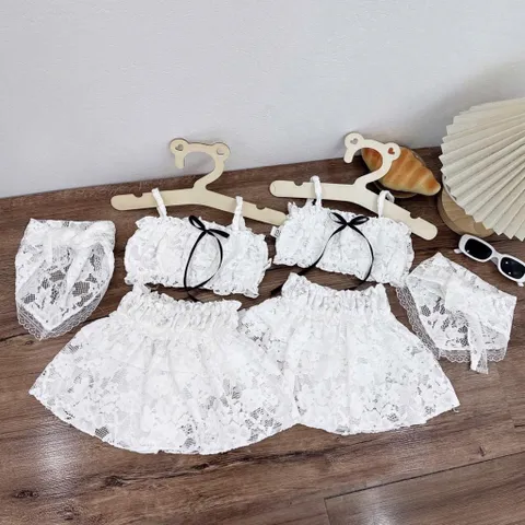 Bikini cho bé gái, set đồ bơi 3ct: bộ bơi 2 mảnh kèm khăn turban cho bé 10-30kg