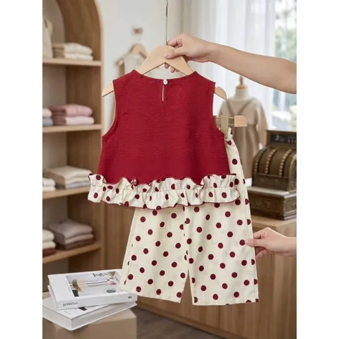 Đồ bộ bé gái, set bộ bé gái áo sát nách thô đũi sticker hình nấm kèm quần suông chấm bi dễ thương cho bé size 10-30kg